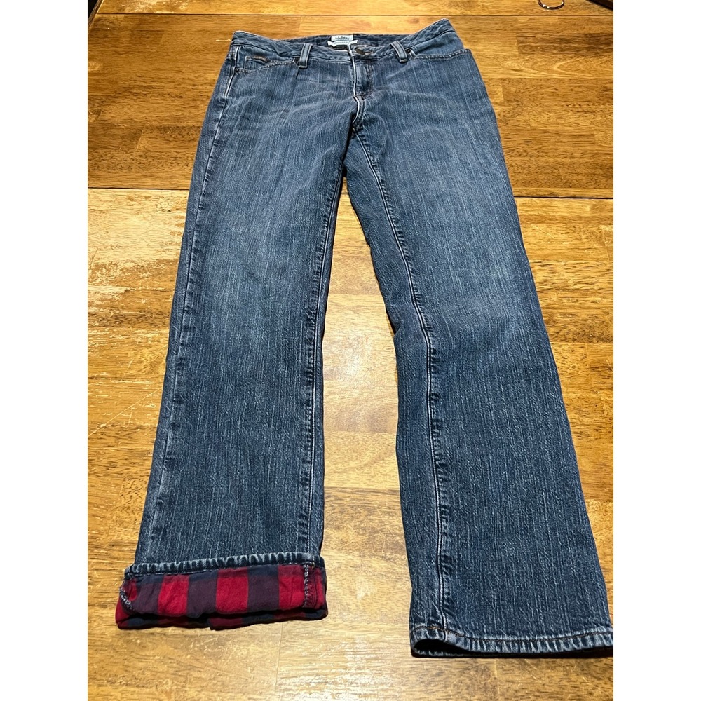 L.L.Bean Favorite Fit Straight Jeans Red Flannel Lined Mid Rise Denim Women's 4